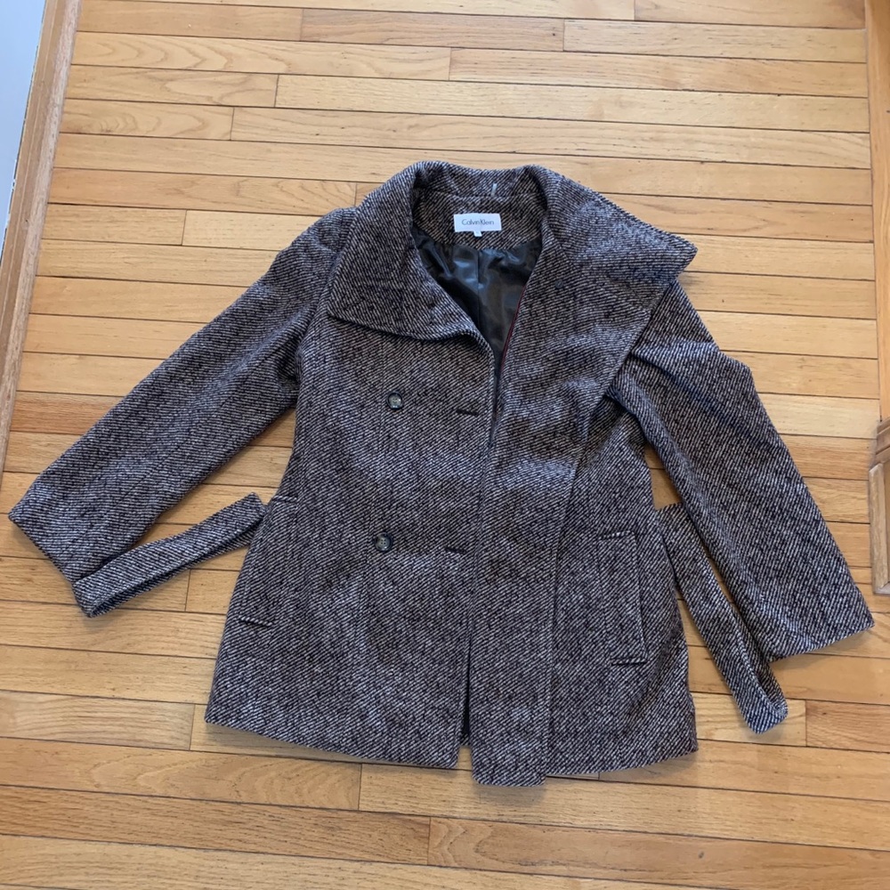 Calvin Klein Brown Tan Double Breasted Belt Coat